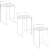 Fuji 26" Stackable Counter Stool in White Metal & White Leatherette (Set of 3)